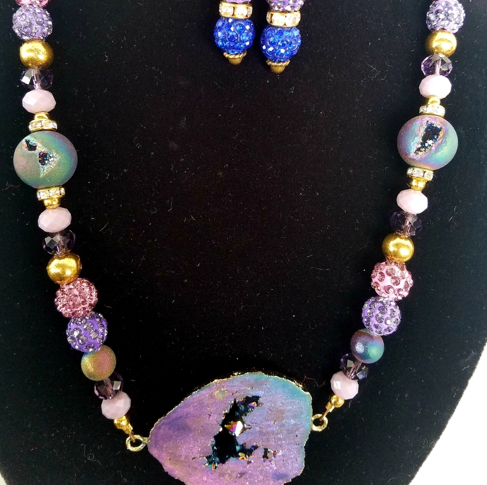 Druzy Crystal Necklace and Earrings Set - Picture 1 of 3